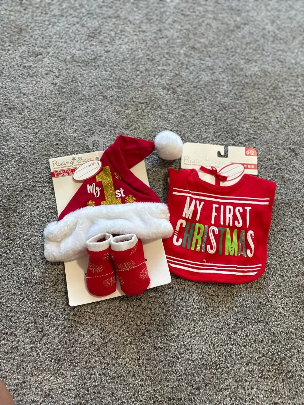 My First Christmas Baby Bib & Hat Set - Red
